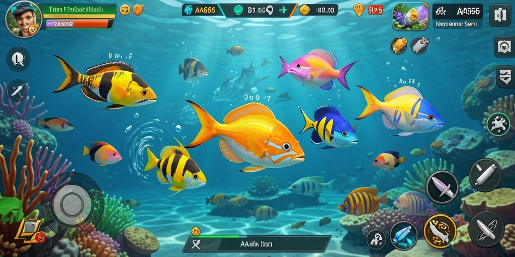 Screenshot gameplay menampilkan serunya menembak ikan di AA666.