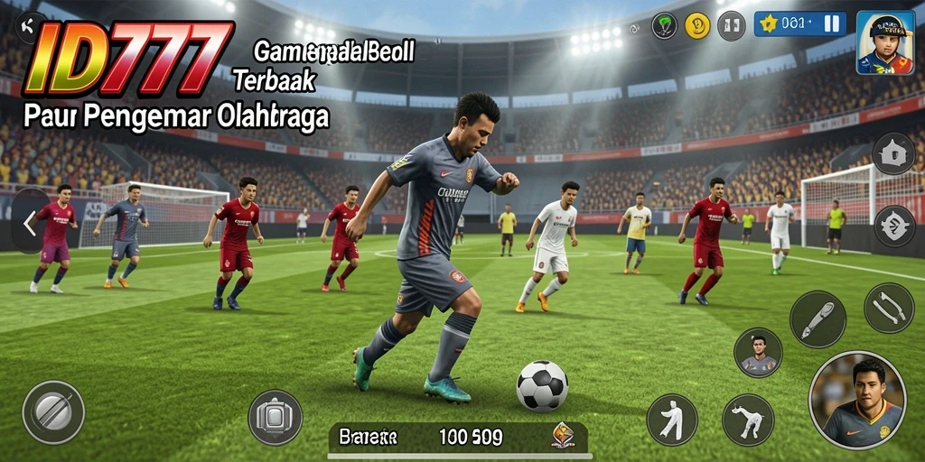 Gameplay ID777 yang menampilkan aksi seru di lapangan sepak bola.