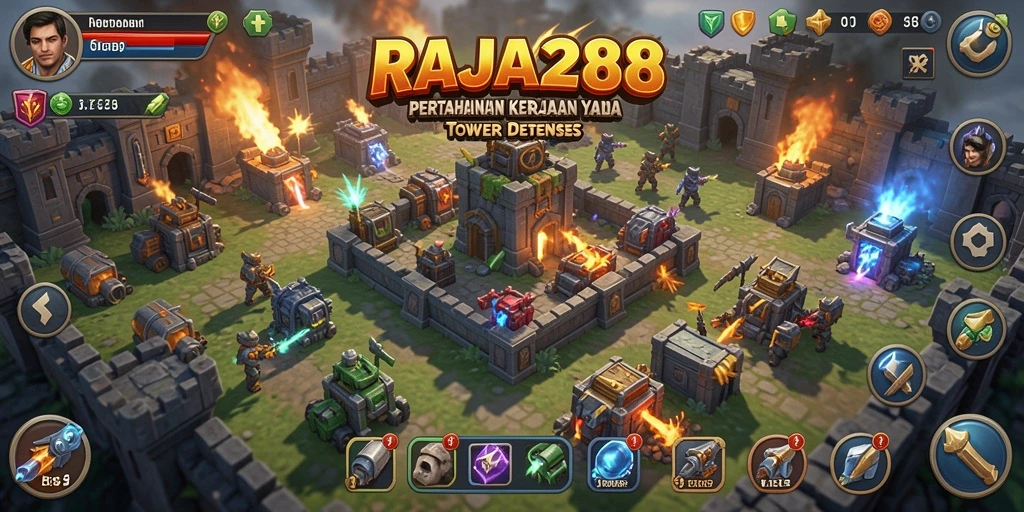 Tampilan gameplay RAJA288 dengan strategi Tower Defense yang menegangkan.