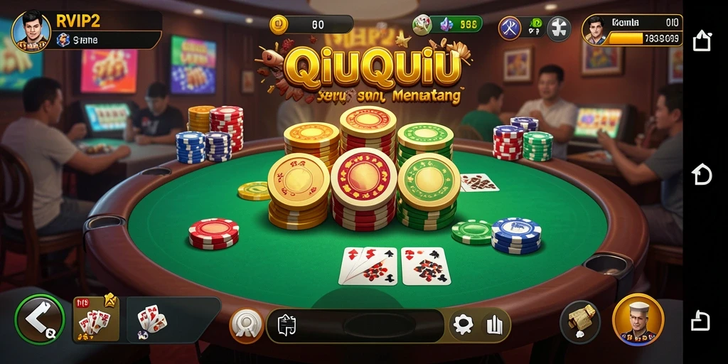 Screenshot utama RVIP2 menampilkan momen seru dalam permainan QiuQiu.